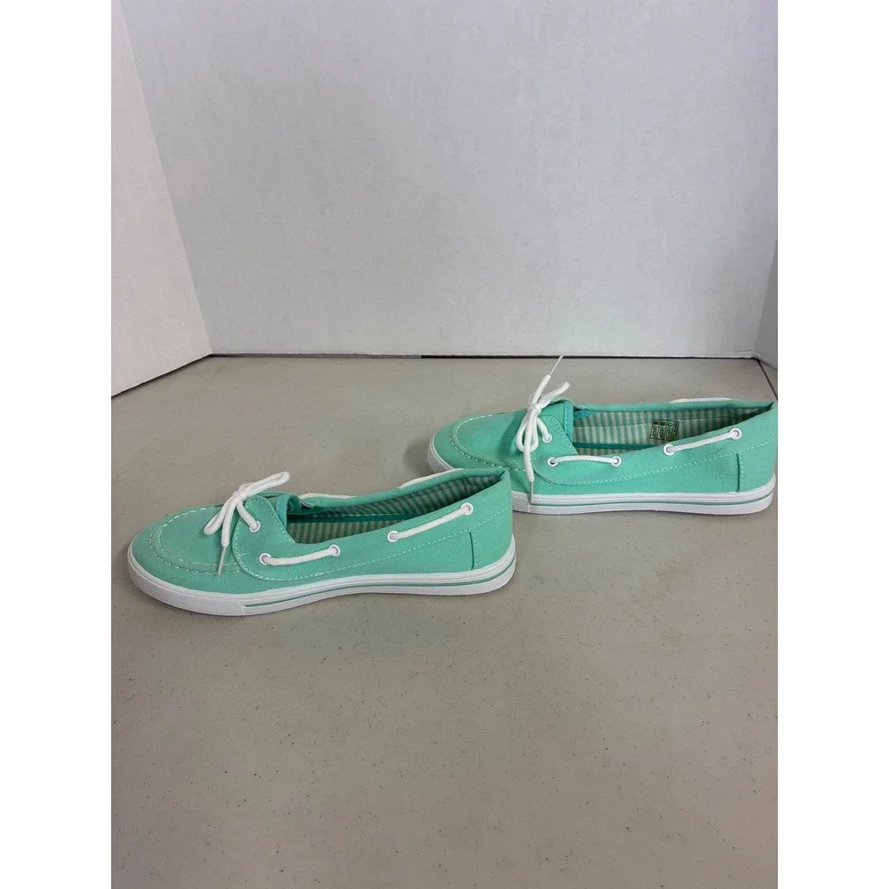 Navig8 Womens Mint Green Canvas Boat Shoes Lace Up Loafers Size 8.5